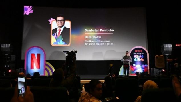 Wakil Menteri Komunikasi dan Digital Nezar Patria dalam acara Netflix Family Festival 2026 World of Wonder di Jakarta Pusat, Sabtu (11/7/2026) mengatakan kebiasaan menonton bersama atau co-viewing memiliki nilai yang lebih besar dibanding sekadar aktivitas hiburan. Foto: Humas Kemkomdigi
